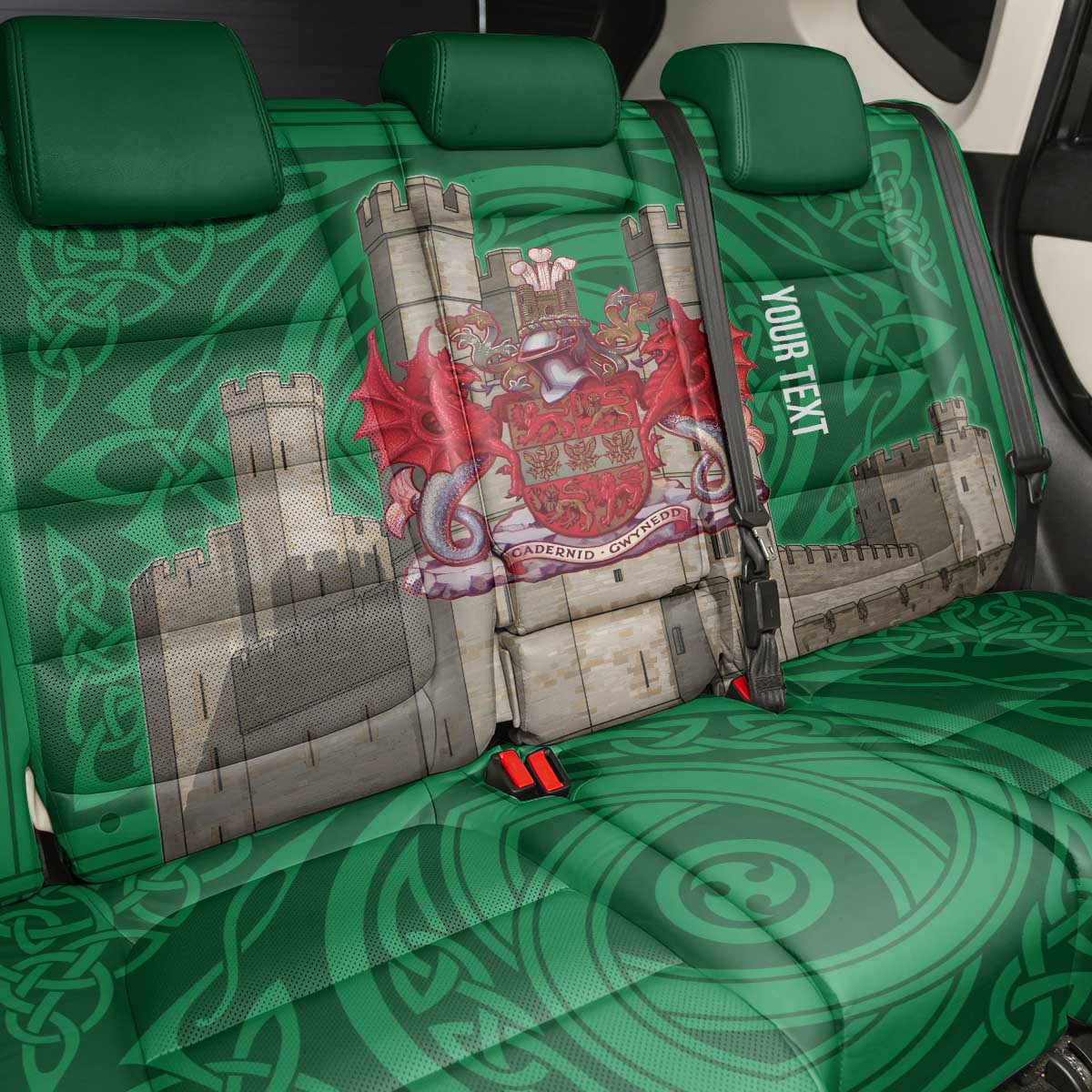 Personalized Caernarfonshire Wales Back Car Seat Cover Caernarfon Castle and Emblem Celtic Style - Wonder Print Shop
