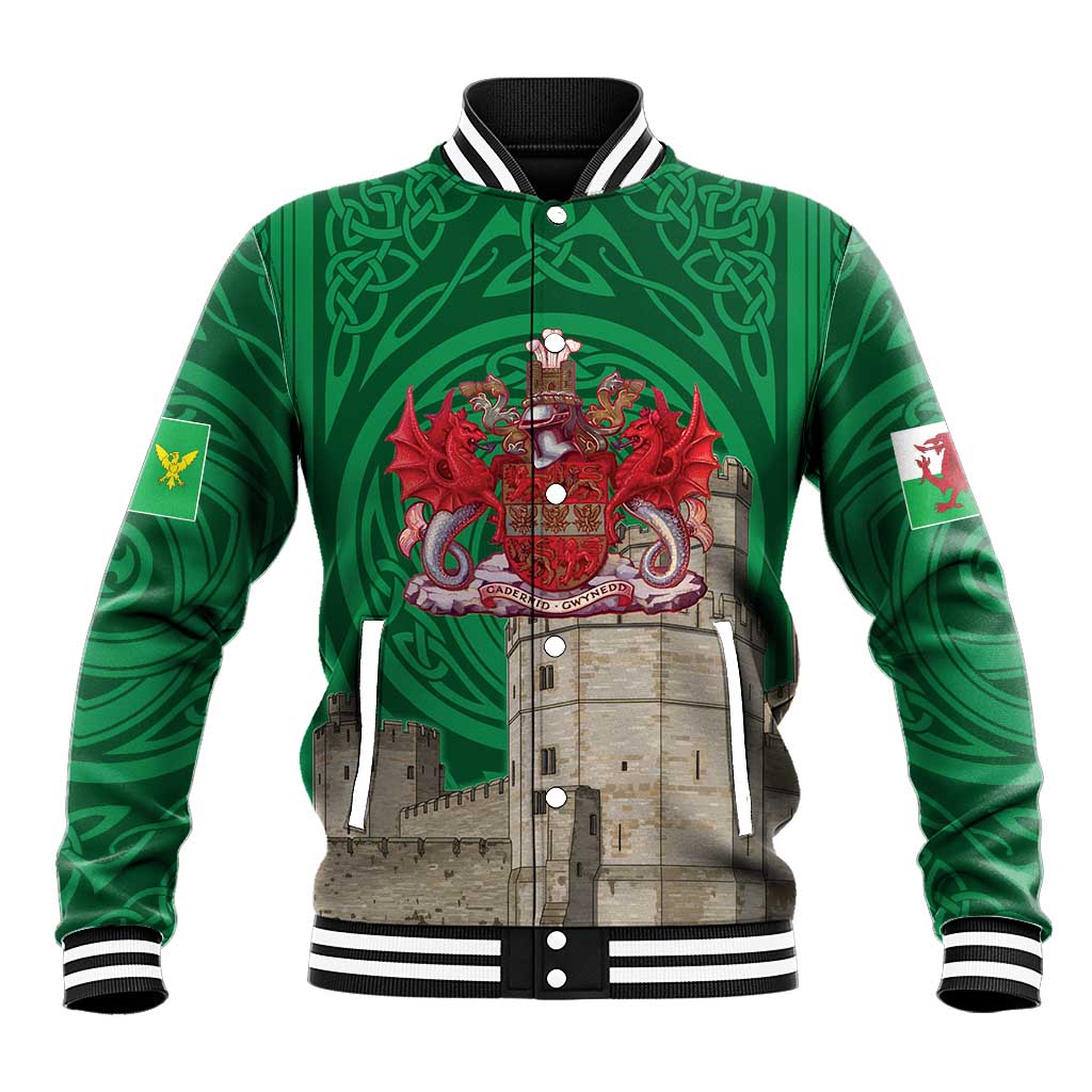 Personalized Caernarfonshire Wales Baseball Jacket Caernarfon Castle and Emblem Celtic Style - Wonder Print Shop
