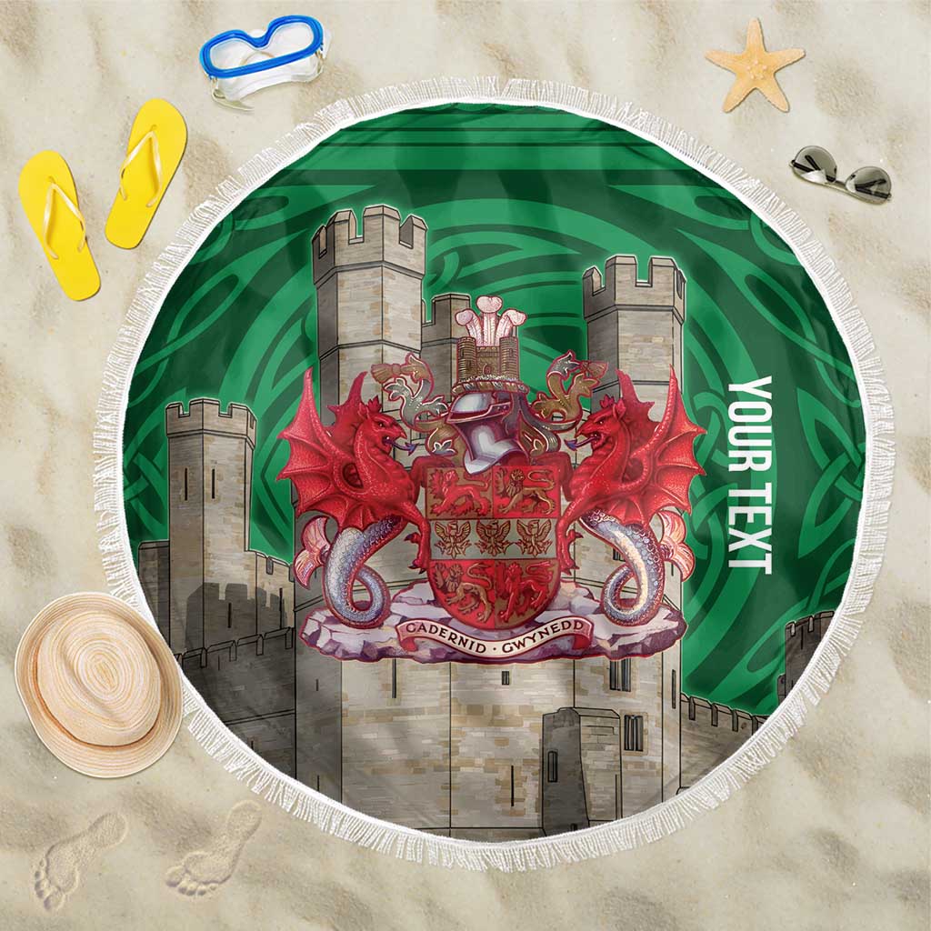 Personalized Caernarfonshire Wales Beach Blanket Caernarfon Castle and Emblem Celtic Style - Wonder Print Shop