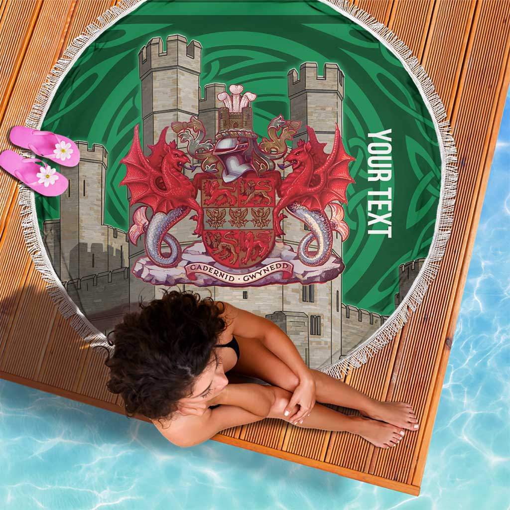 Personalized Caernarfonshire Wales Beach Blanket Caernarfon Castle and Emblem Celtic Style - Wonder Print Shop