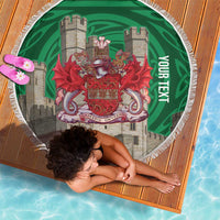 Personalized Caernarfonshire Wales Beach Blanket Caernarfon Castle and Emblem Celtic Style - Wonder Print Shop