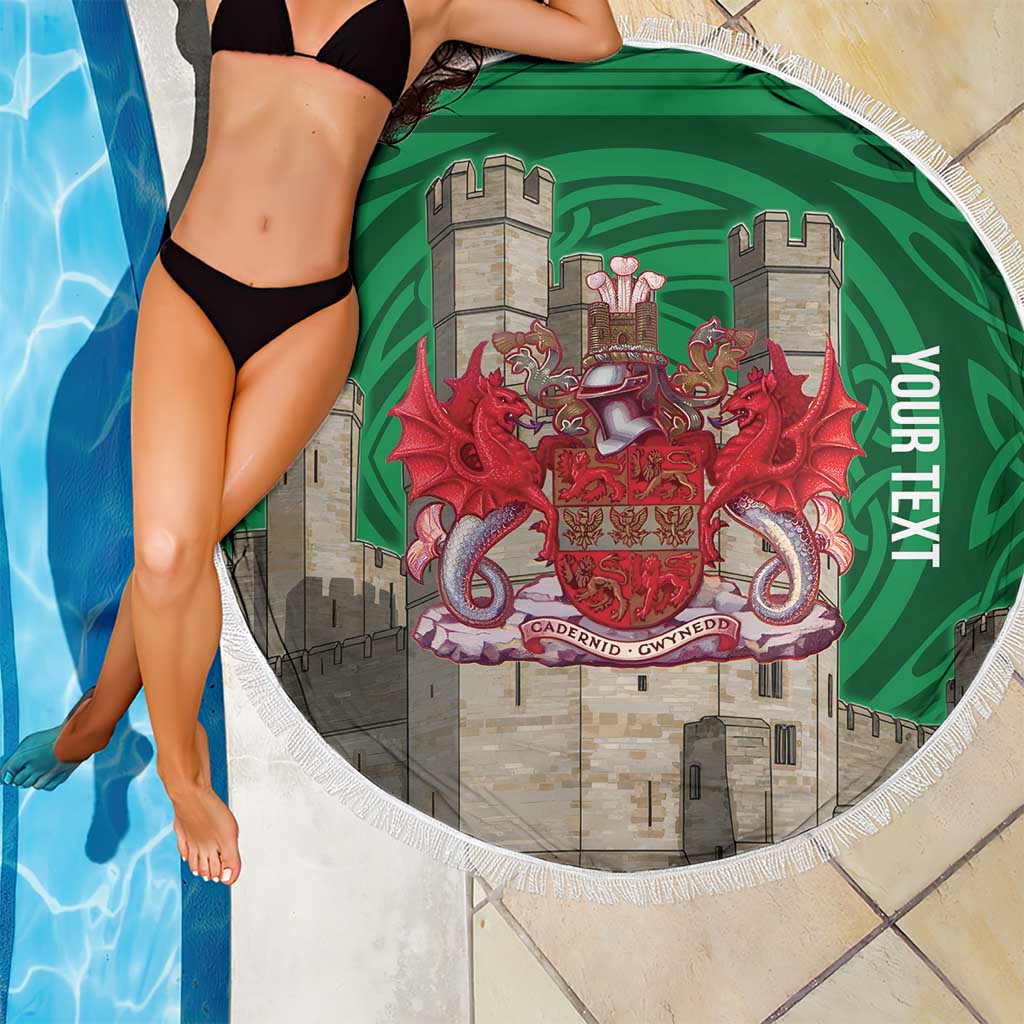 Personalized Caernarfonshire Wales Beach Blanket Caernarfon Castle and Emblem Celtic Style - Wonder Print Shop