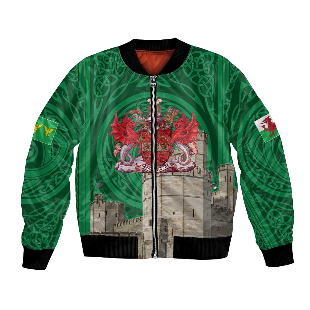 Personalized Caernarfonshire Wales Bomber Jacket Caernarfon Castle and Emblem Celtic Style - Wonder Print Shop