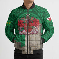 Personalized Caernarfonshire Wales Bomber Puffer Jacket Caernarfon Castle and Emblem Celtic Style - Wonder Print Shop