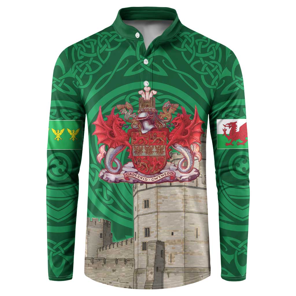 Personalized Caernarfonshire Wales Button Sweatshirt Caernarfon Castle and Emblem Celtic Style - Wonder Print Shop