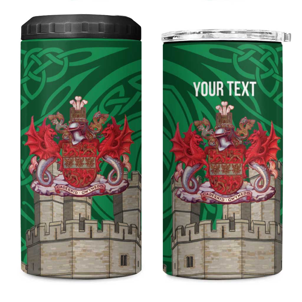 Personalized Caernarfonshire Wales 4 in 1 Can Cooler Tumbler Caernarfon Castle and Emblem Celtic Style - Wonder Print Shop