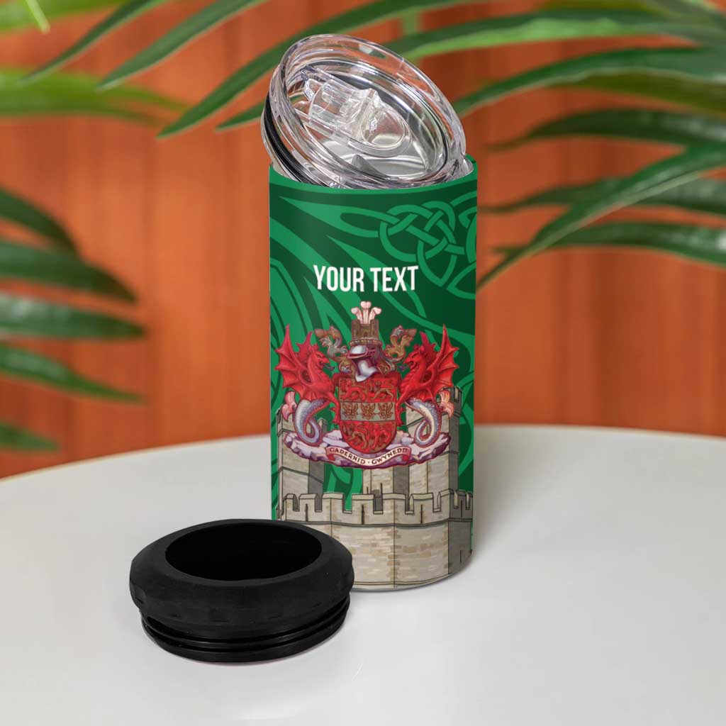 Personalized Caernarfonshire Wales 4 in 1 Can Cooler Tumbler Caernarfon Castle and Emblem Celtic Style - Wonder Print Shop