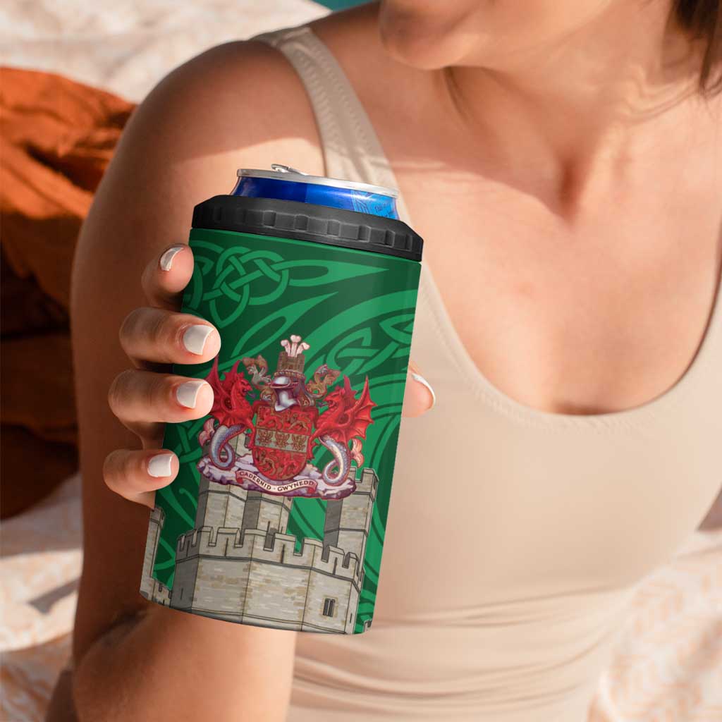 Personalized Caernarfonshire Wales 4 in 1 Can Cooler Tumbler Caernarfon Castle and Emblem Celtic Style - Wonder Print Shop
