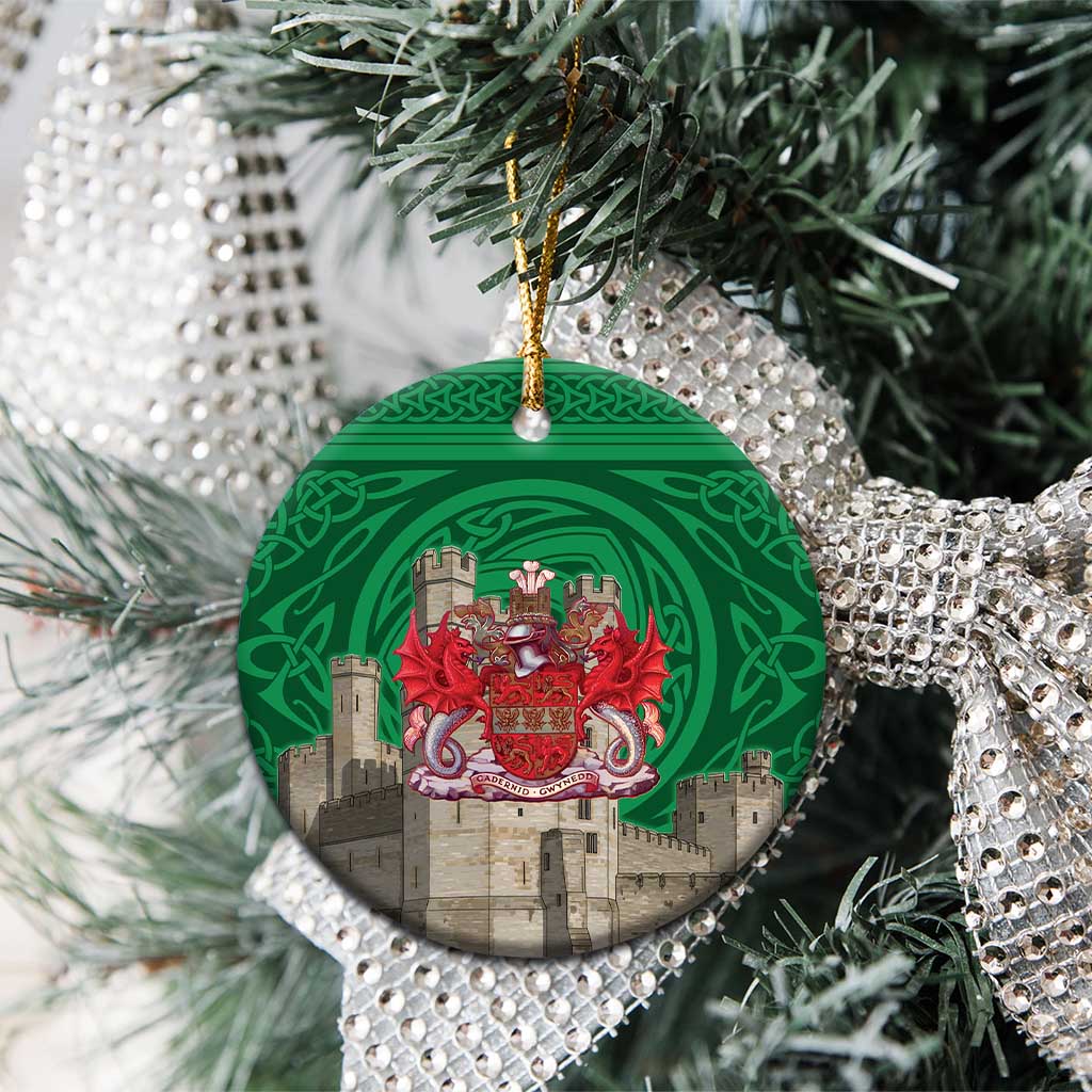 Personalized Caernarfonshire Wales Ceramic Ornament Caernarfon Castle and Emblem Celtic Style - Wonder Print Shop