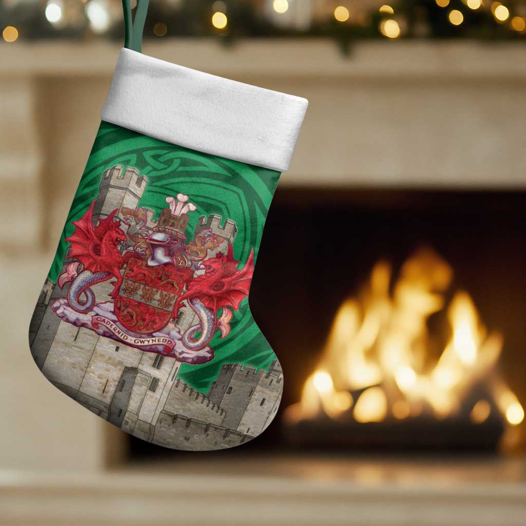 Personalized Caernarfonshire Wales Christmas Stocking Caernarfon Castle and Emblem Celtic Style - Wonder Print Shop
