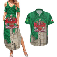 Personalized Caernarfonshire Wales Couples Matching Summer Maxi Dress and Hawaiian Shirt Caernarfon Castle and Emblem Celtic Style - Wonder Print Shop