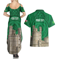 Personalized Caernarfonshire Wales Couples Matching Summer Maxi Dress and Hawaiian Shirt Caernarfon Castle and Emblem Celtic Style - Wonder Print Shop