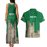 Personalized Caernarfonshire Wales Couples Matching Tank Maxi Dress and Hawaiian Shirt Caernarfon Castle and Emblem Celtic Style - Wonder Print Shop