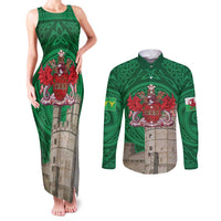 Personalized Caernarfonshire Wales Couples Matching Tank Maxi Dress and Long Sleeve Button Shirt Caernarfon Castle and Emblem Celtic Style - Wonder Print Shop