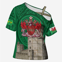 Personalized Caernarfonshire Wales Cross Shoulder Shirt Caernarfon Castle and Emblem Celtic Style - Wonder Print Shop