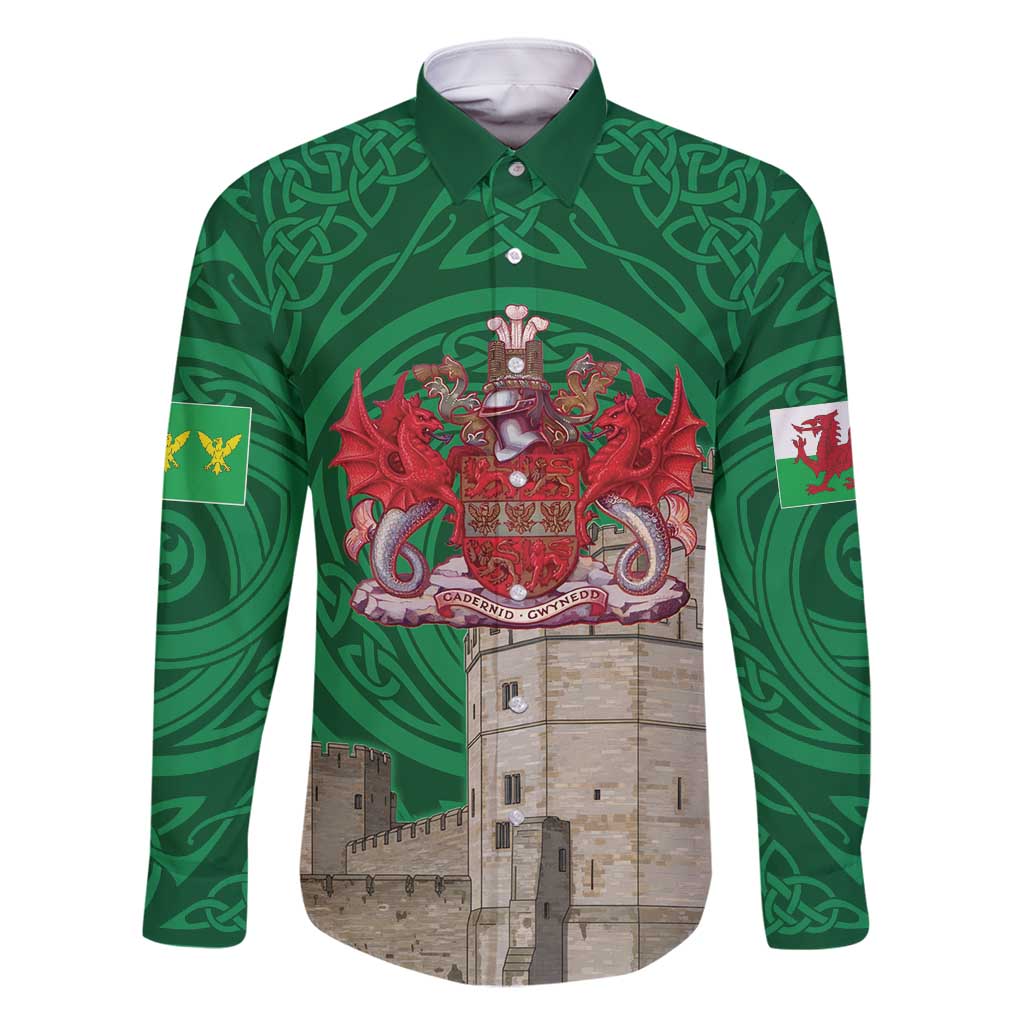 Personalized Caernarfonshire Wales Family Matching Long Sleeve Bodycon Dress and Hawaiian Shirt Caernarfon Castle and Emblem Celtic Style - Wonder Print Shop