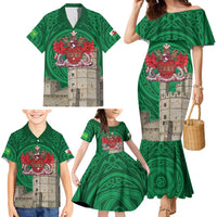 Personalized Caernarfonshire Wales Family Matching Mermaid Dress and Hawaiian Shirt Caernarfon Castle and Emblem Celtic Style - Wonder Print Shop