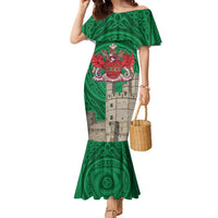 Personalized Caernarfonshire Wales Family Matching Mermaid Dress and Hawaiian Shirt Caernarfon Castle and Emblem Celtic Style - Wonder Print Shop