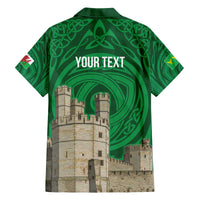 Personalized Caernarfonshire Wales Family Matching Off The Shoulder Long Sleeve Dress and Hawaiian Shirt Caernarfon Castle and Emblem Celtic Style - Wonder Print Shop