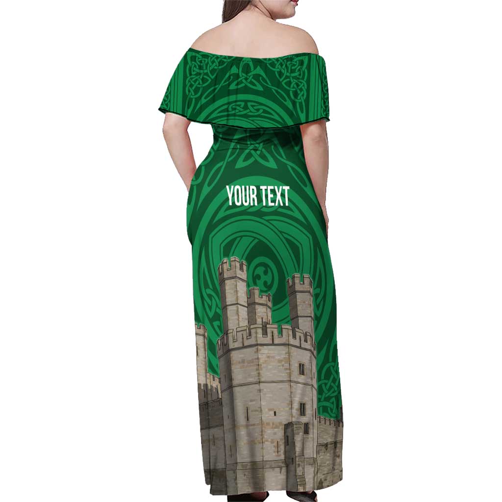 Personalized Caernarfonshire Wales Family Matching Off Shoulder Maxi Dress and Hawaiian Shirt Caernarfon Castle and Emblem Celtic Style - Wonder Print Shop