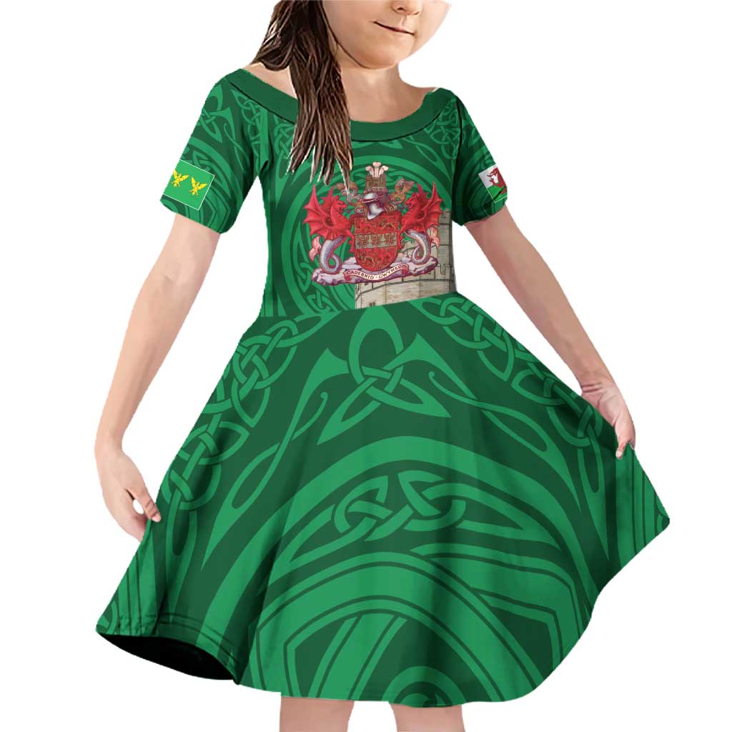 Personalized Caernarfonshire Wales Family Matching Off Shoulder Short Dress and Hawaiian Shirt Caernarfon Castle and Emblem Celtic Style - Wonder Print Shop