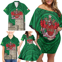 Personalized Caernarfonshire Wales Family Matching Off Shoulder Short Dress and Hawaiian Shirt Caernarfon Castle and Emblem Celtic Style - Wonder Print Shop