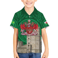 Personalized Caernarfonshire Wales Family Matching Off Shoulder Short Dress and Hawaiian Shirt Caernarfon Castle and Emblem Celtic Style - Wonder Print Shop