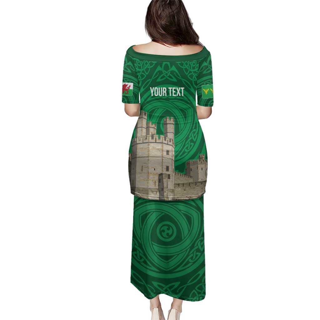 Personalized Caernarfonshire Wales Family Matching Puletasi and Hawaiian Shirt Caernarfon Castle and Emblem Celtic Style - Wonder Print Shop