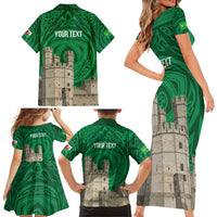 Personalized Caernarfonshire Wales Family Matching Short Sleeve Bodycon Dress and Hawaiian Shirt Caernarfon Castle and Emblem Celtic Style - Wonder Print Shop