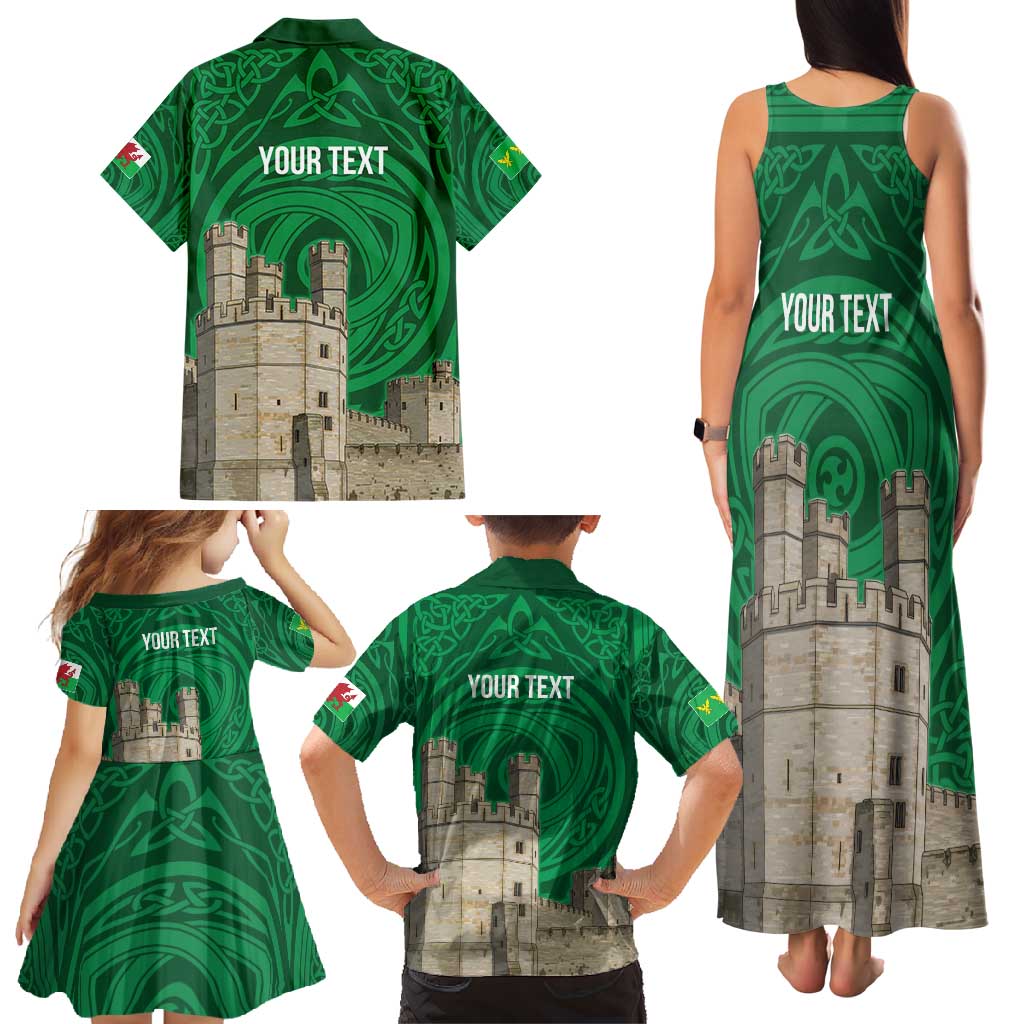 Personalized Caernarfonshire Wales Family Matching Tank Maxi Dress and Hawaiian Shirt Caernarfon Castle and Emblem Celtic Style - Wonder Print Shop