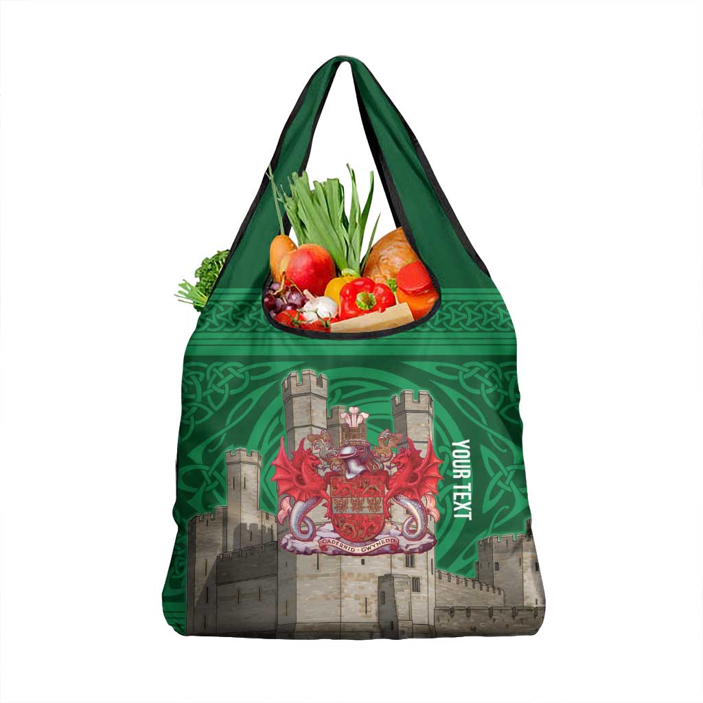 Personalized Caernarfonshire Wales Grocery Bag Caernarfon Castle and Emblem Celtic Style - Wonder Print Shop