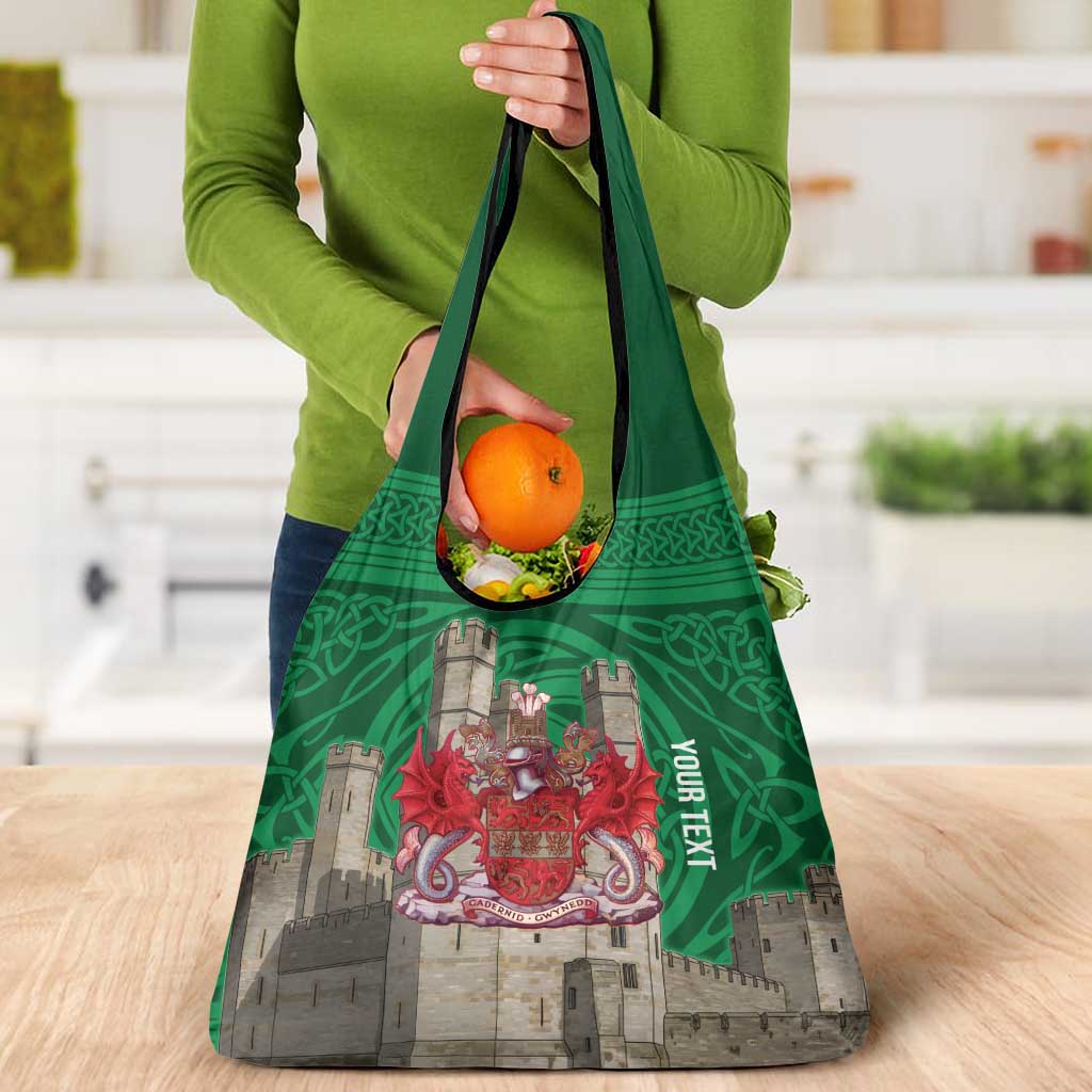 Personalized Caernarfonshire Wales Grocery Bag Caernarfon Castle and Emblem Celtic Style - Wonder Print Shop