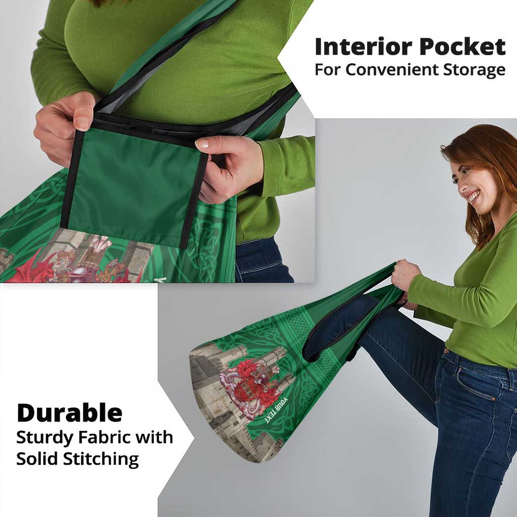 Personalized Caernarfonshire Wales Grocery Bag Caernarfon Castle and Emblem Celtic Style - Wonder Print Shop