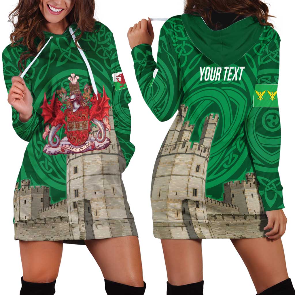 Personalized Caernarfonshire Wales Hoodie Dress Caernarfon Castle and Emblem Celtic Style - Wonder Print Shop