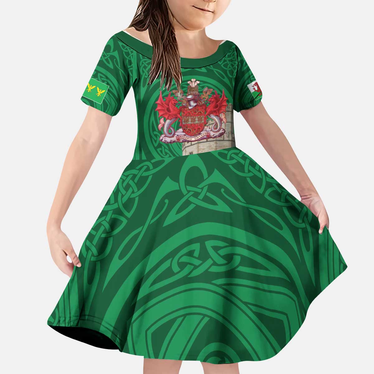 Personalized Caernarfonshire Wales Kid Short Sleeve Dress Caernarfon Castle and Emblem Celtic Style - Wonder Print Shop
