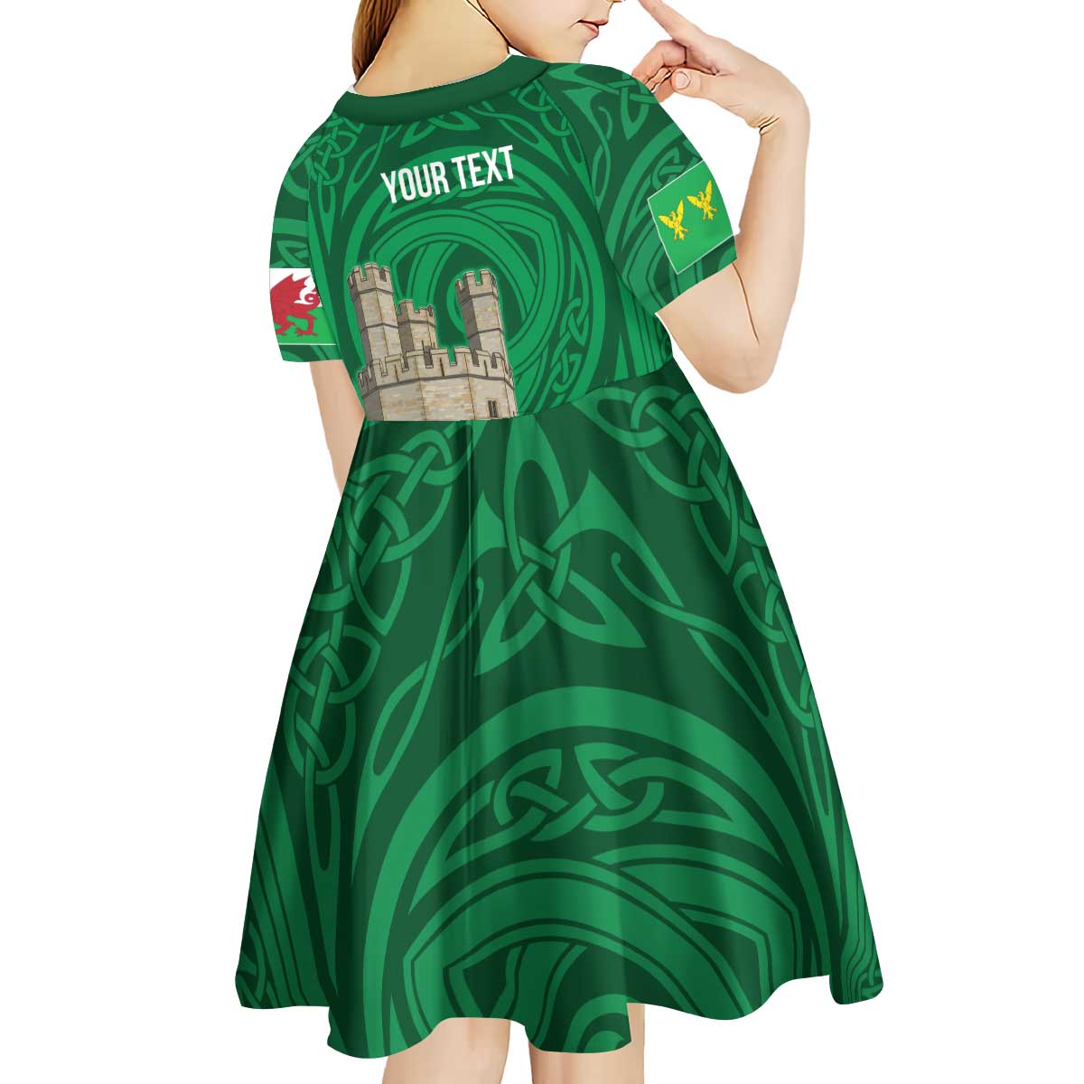 Personalized Caernarfonshire Wales Kid Short Sleeve Dress Caernarfon Castle and Emblem Celtic Style - Wonder Print Shop