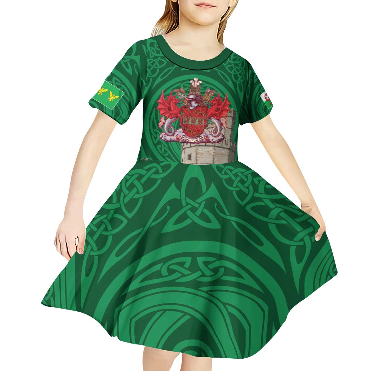 Personalized Caernarfonshire Wales Kid Short Sleeve Dress Caernarfon Castle and Emblem Celtic Style - Wonder Print Shop