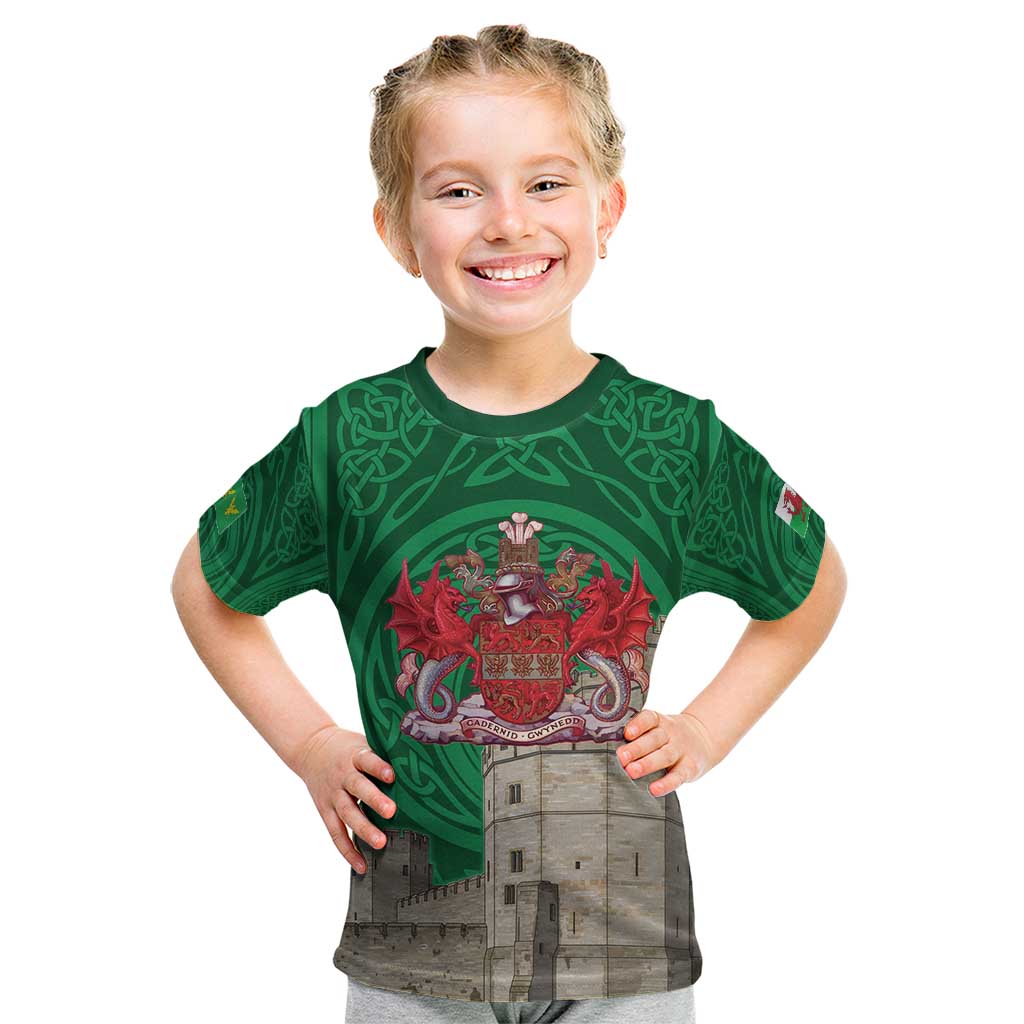 Personalized Caernarfonshire Wales Kid T Shirt Caernarfon Castle and Emblem Celtic Style - Wonder Print Shop