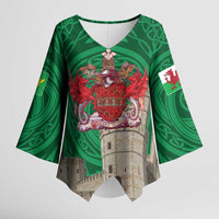 Personalized Caernarfonshire Wales Kimono Sleeve Blouse Caernarfon Castle and Emblem Celtic Style - Wonder Print Shop