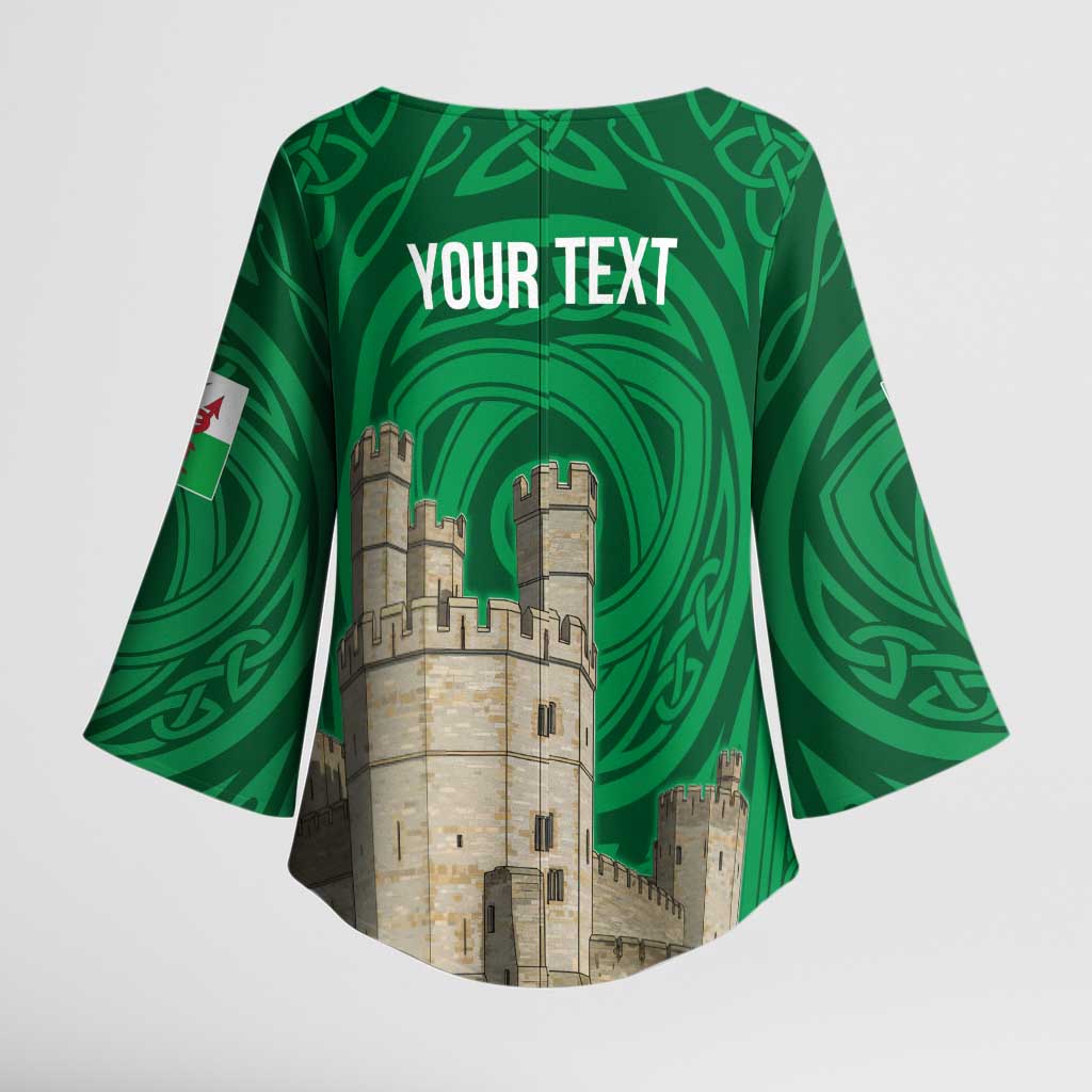 Personalized Caernarfonshire Wales Kimono Sleeve Blouse Caernarfon Castle and Emblem Celtic Style - Wonder Print Shop
