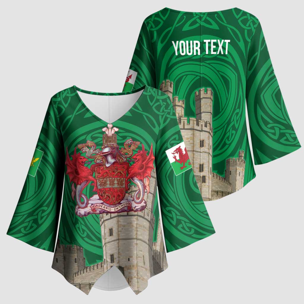 Personalized Caernarfonshire Wales Kimono Sleeve Blouse Caernarfon Castle and Emblem Celtic Style - Wonder Print Shop