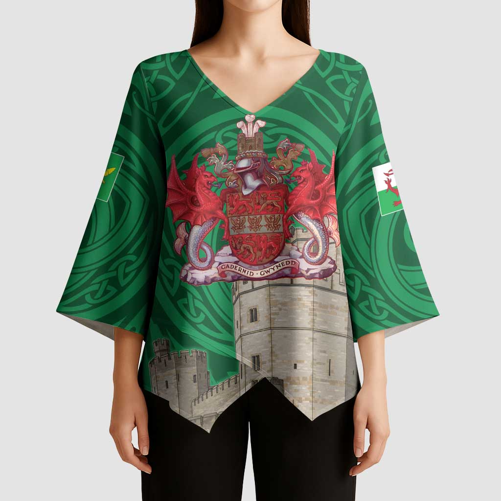 Personalized Caernarfonshire Wales Kimono Sleeve Blouse Caernarfon Castle and Emblem Celtic Style - Wonder Print Shop