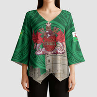 Personalized Caernarfonshire Wales Kimono Sleeve Blouse Caernarfon Castle and Emblem Celtic Style - Wonder Print Shop