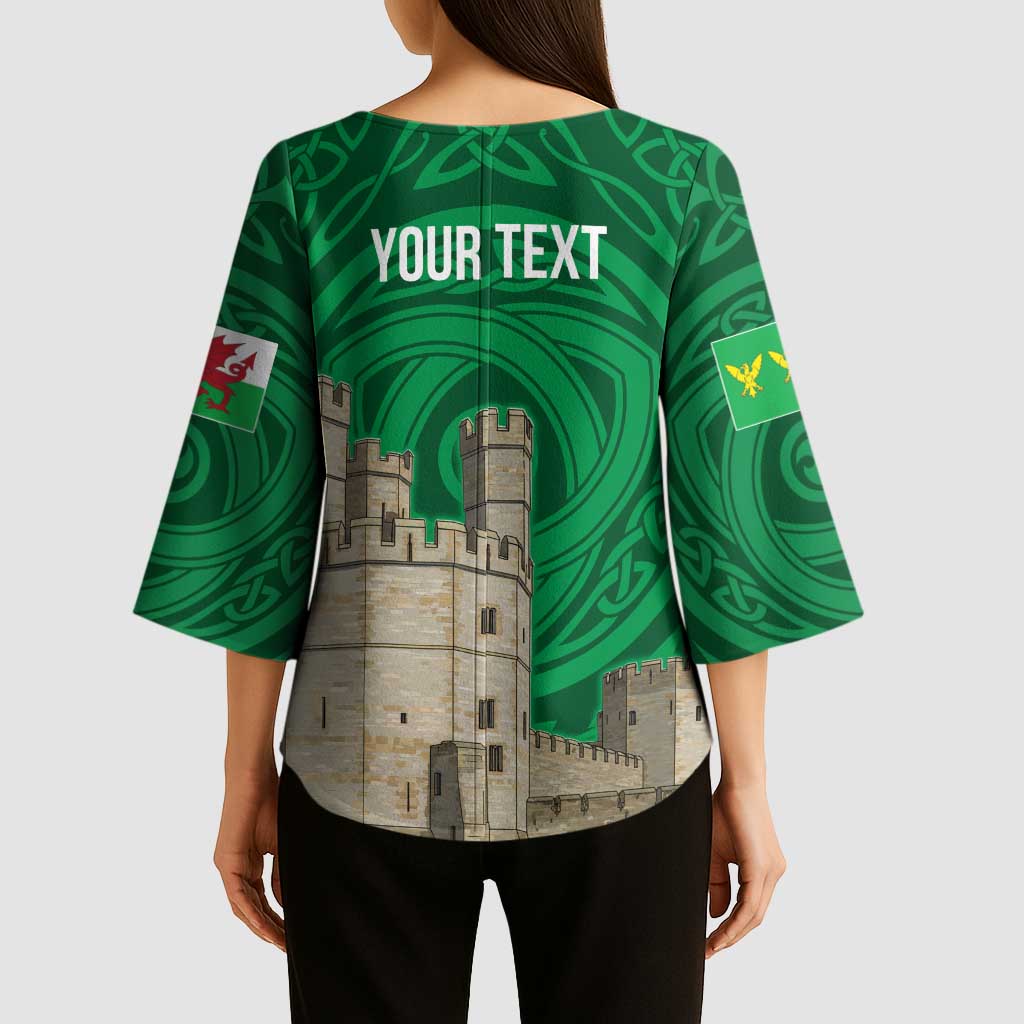 Personalized Caernarfonshire Wales Kimono Sleeve Blouse Caernarfon Castle and Emblem Celtic Style - Wonder Print Shop