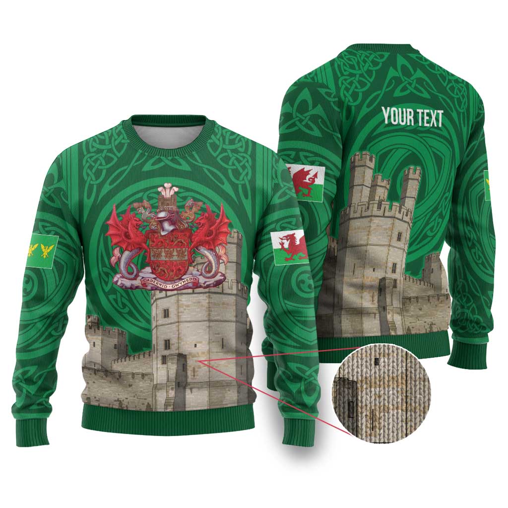 Personalized Caernarfonshire Wales Ugly Christmas Sweater Caernarfon Castle and Emblem Celtic Style - Wonder Print Shop