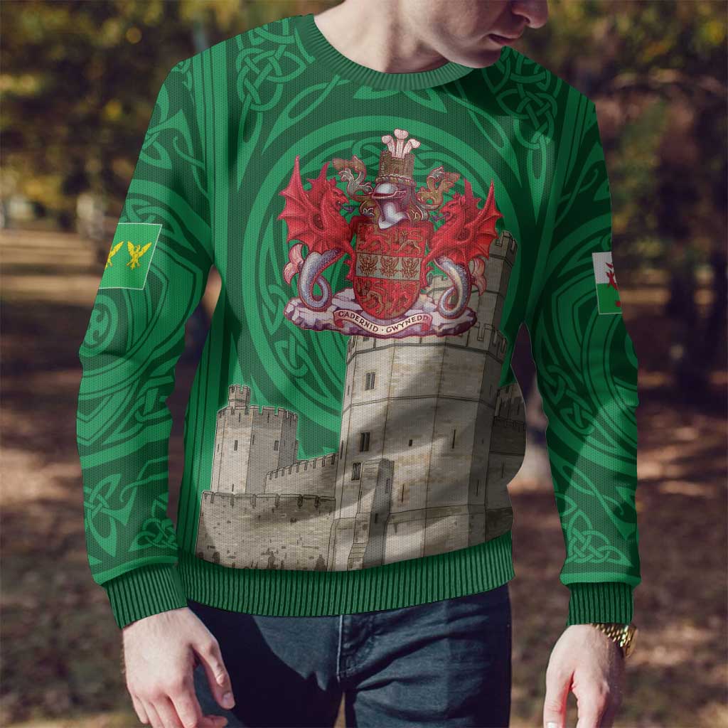 Personalized Caernarfonshire Wales Ugly Christmas Sweater Caernarfon Castle and Emblem Celtic Style - Wonder Print Shop