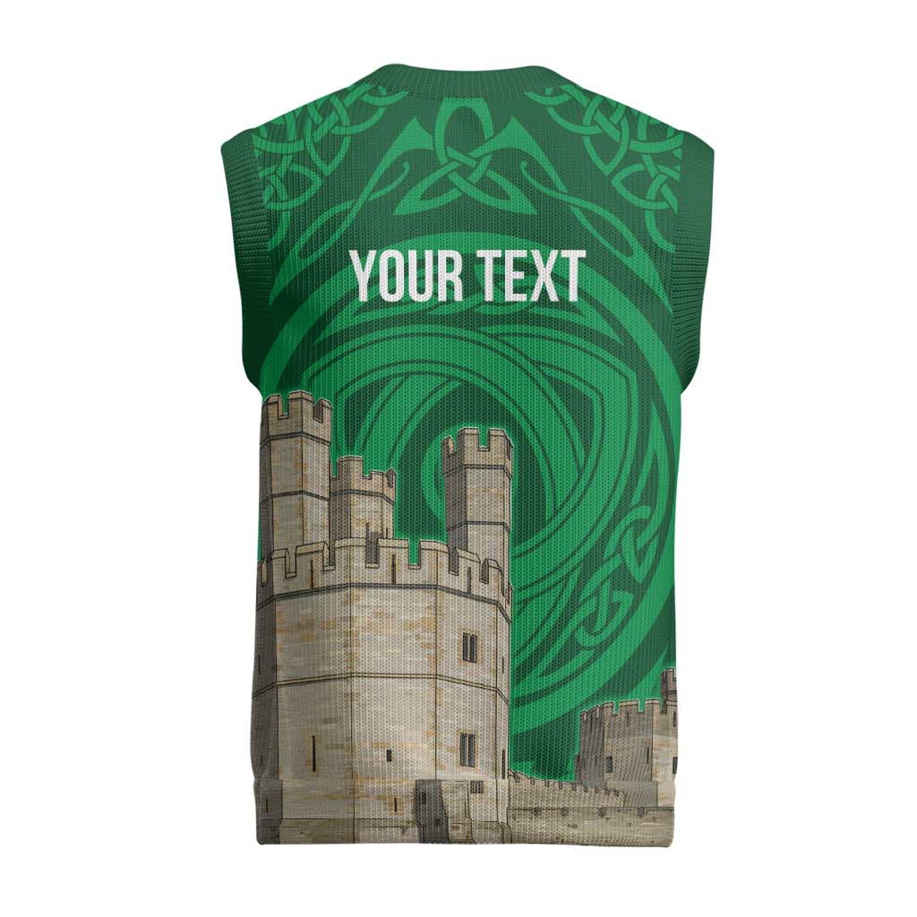 Personalized Caernarfonshire Wales Christmas Knitted V-Neck Vest Caernarfon Castle and Emblem Celtic Style - Wonder Print Shop