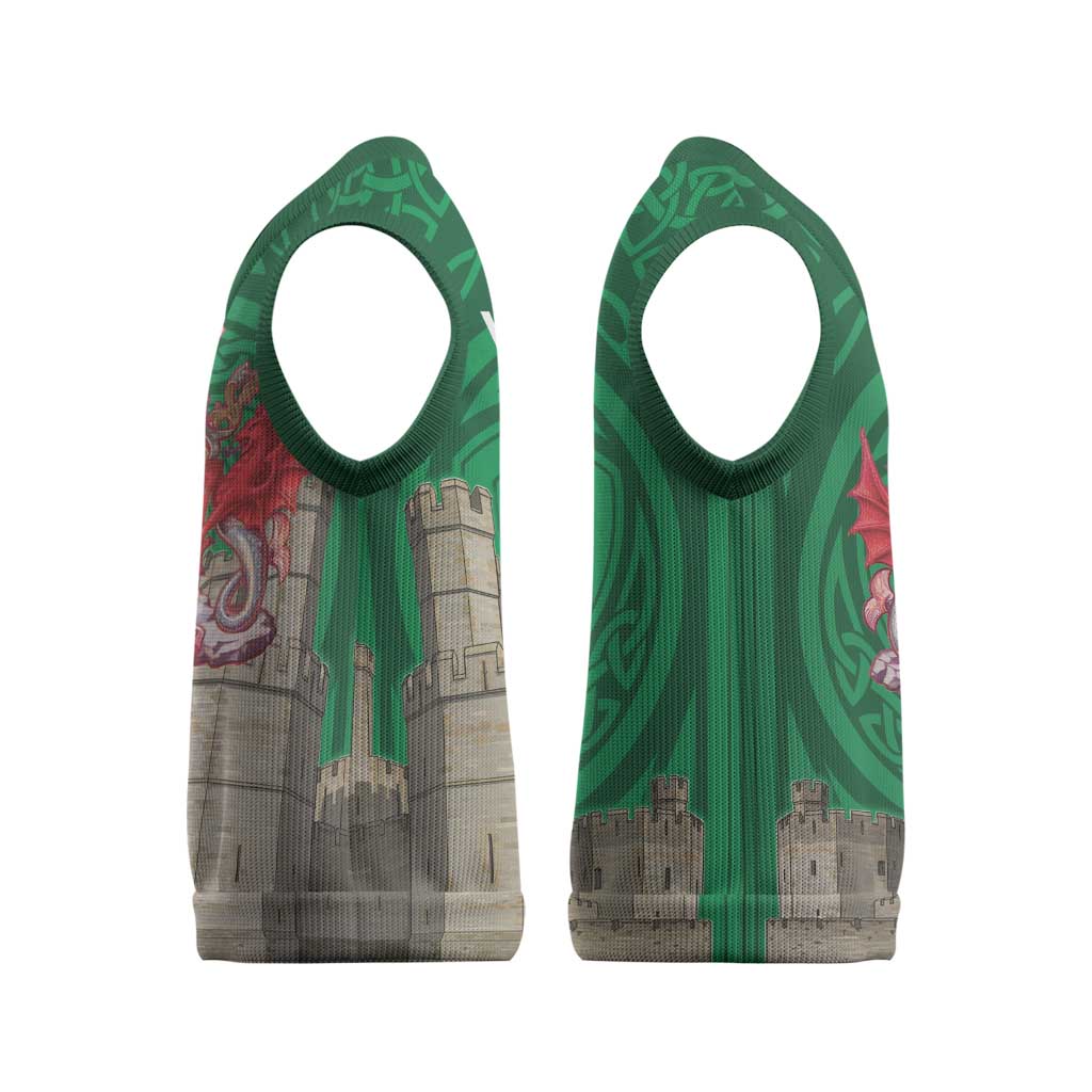 Personalized Caernarfonshire Wales Christmas Knitted V-Neck Vest Caernarfon Castle and Emblem Celtic Style - Wonder Print Shop