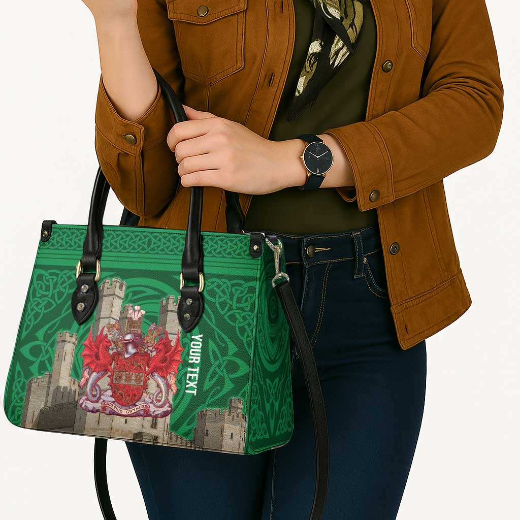 Personalized Caernarfonshire Wales Leather Bag Caernarfon Castle and Emblem Celtic Style - Wonder Print Shop