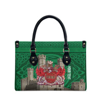 Personalized Caernarfonshire Wales Leather Bag Caernarfon Castle and Emblem Celtic Style - Wonder Print Shop